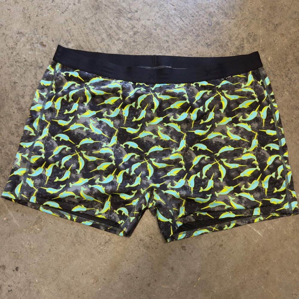 TomboyX 4X Neon Narwhal Gender Neutral Swim Shorts 4.5 Inch Grey Camo